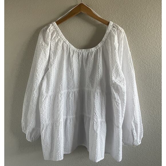 Old Navy Tiered Seersucker Long Sleeve Swing Top Size 2X White Boho NWT - Picture 3 of 9